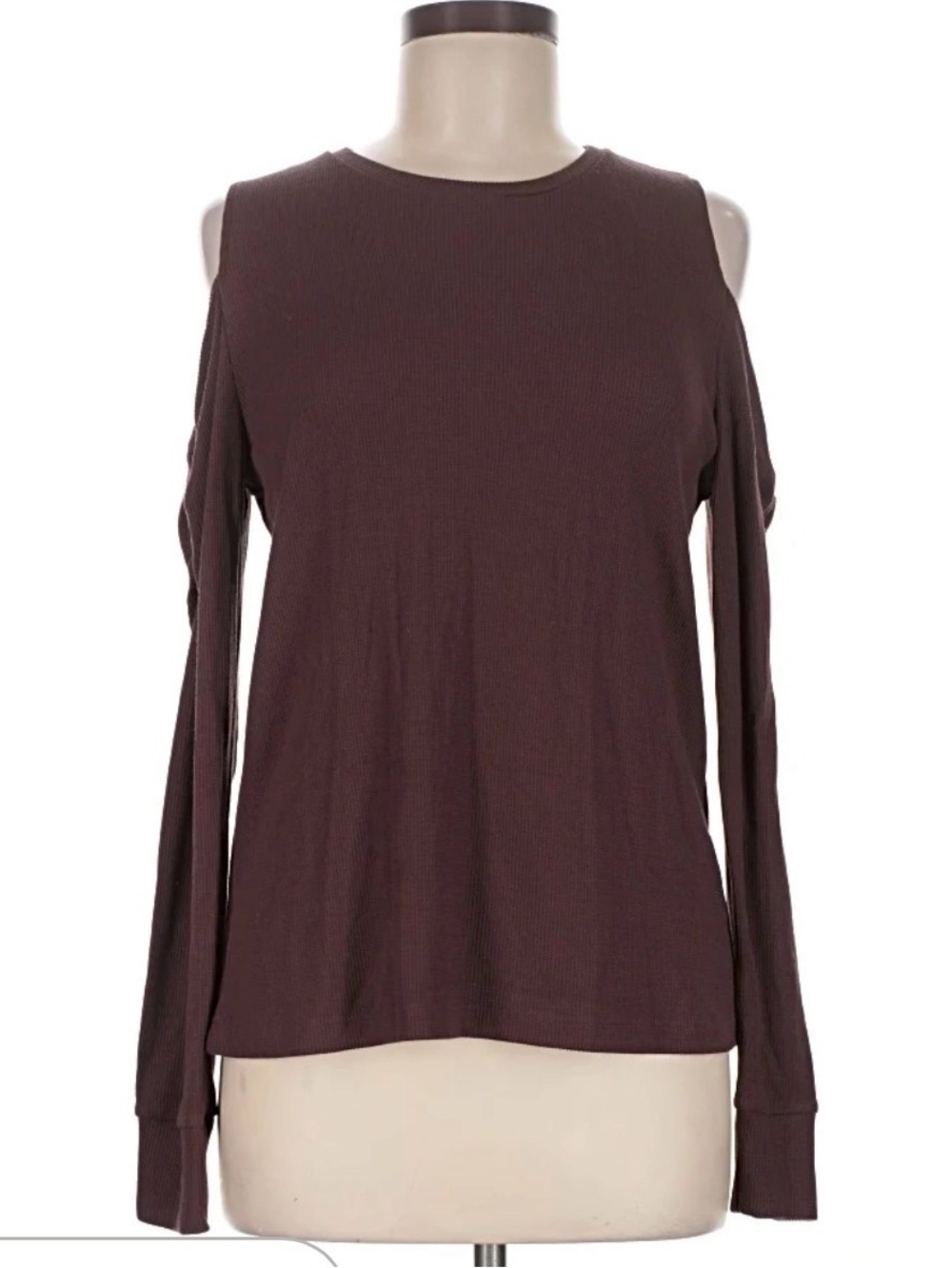 LNA Burgundy/Brown Ribbed Cold Shoulder Long Sleeve Modal Top Small